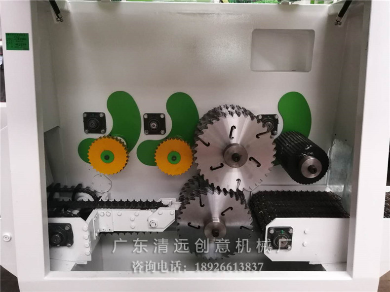 圓木多片鋸內倉結構，采用上下軸多片鋸，超薄鋸片