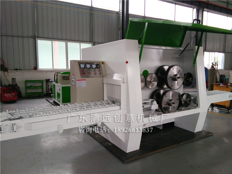 創(chuàng)意機(jī)械工廠生產(chǎn)車間新出品的圓木多片鋸，采用超薄鋸片，出材率高達(dá)80%