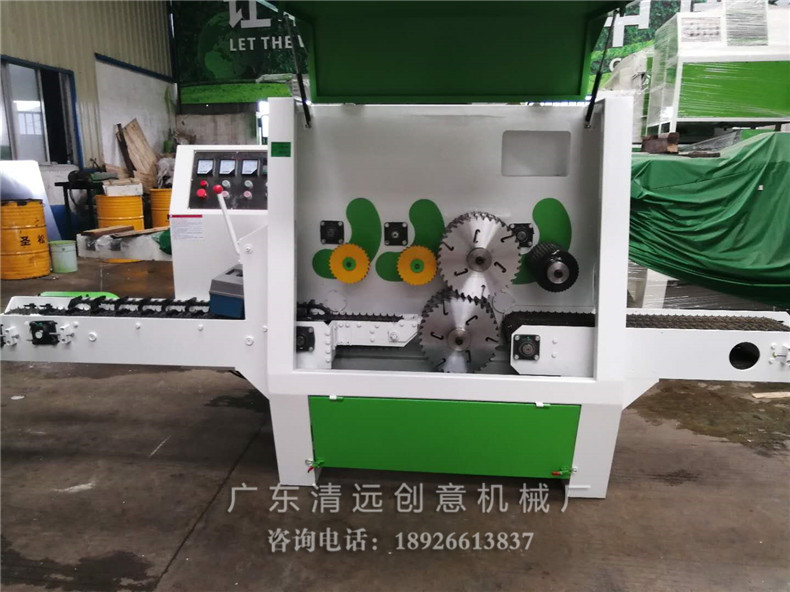 創(chuàng)意機(jī)械工廠生產(chǎn)車間新出品的圓木多片鋸，采用超薄鋸片，出材率高達(dá)80%