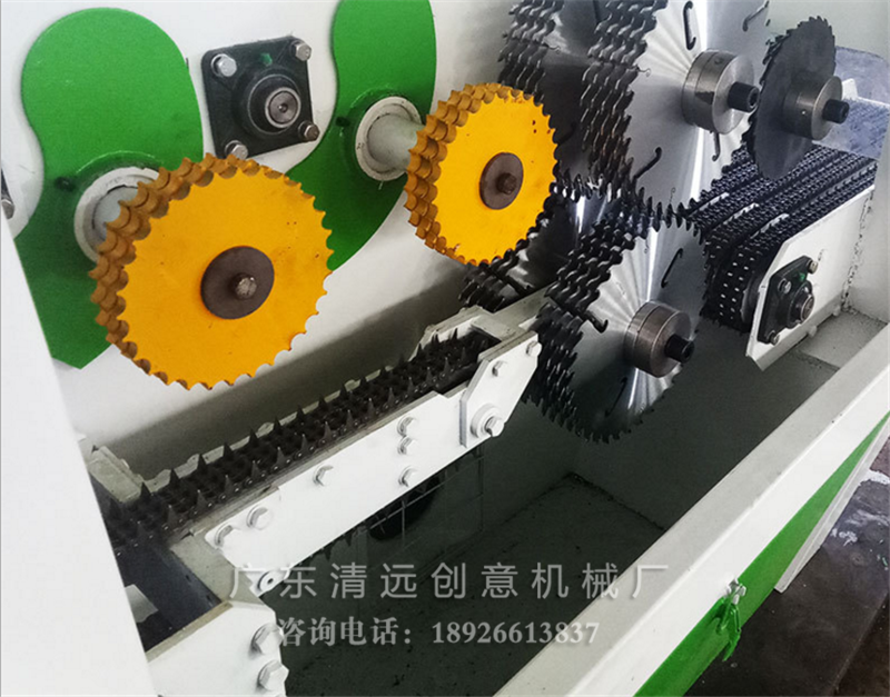 圓木多片鋸內(nèi)倉送料鏈及鋸片細節(jié)